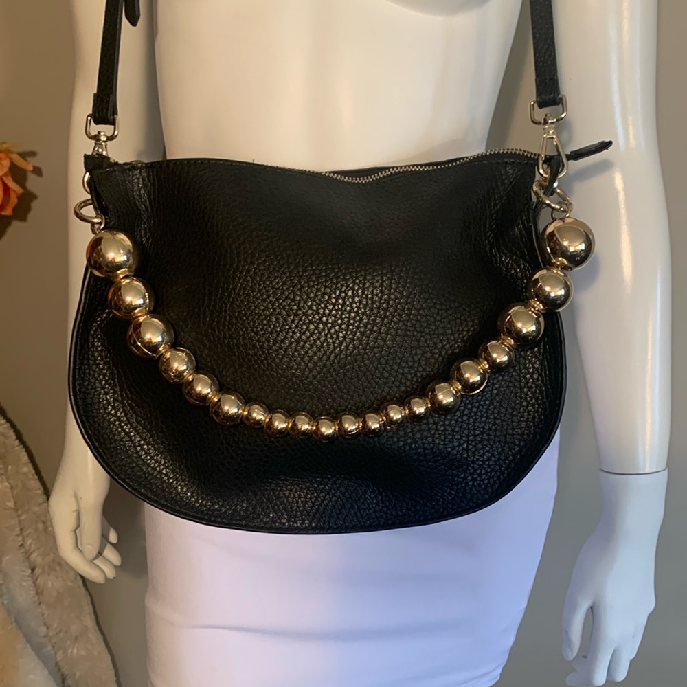 Zara black crossbody with gold ball chain detail